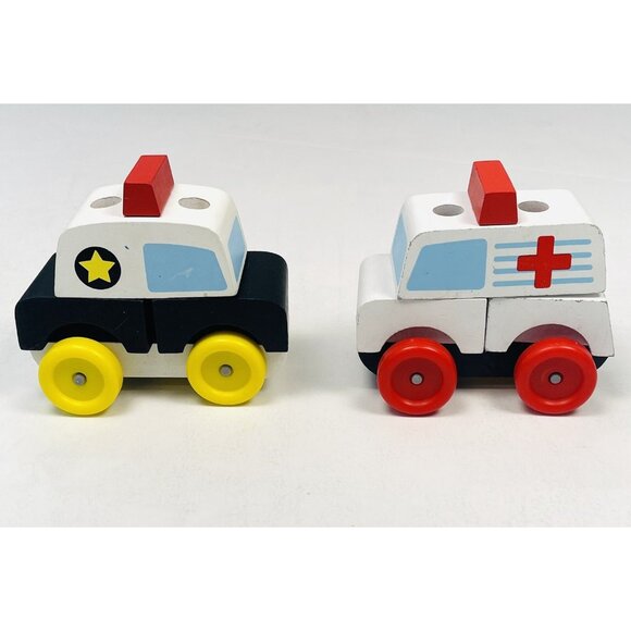 Lot 2 MELISSA & DOUG Wooden Stacking Emergency Vehicles AMBULANCE & POLICE CAR - Picture 2 of 7